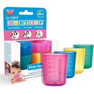 Babycup Premières Tasses Sippy Cups verres ouverts pour bébés et bambins dès 4m+, tasse d'apprentissage graduée et transparent, 100% recyclable et biodégradable, libre de BPA, capacité 50ml (Multi) - Publicité