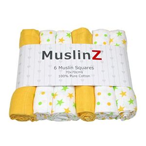 MuslinZ 6pk Baby Mousseline Squares Burp Chiffons 100% pur coton doux 70x70cm Étoiles jaunes… - Publicité