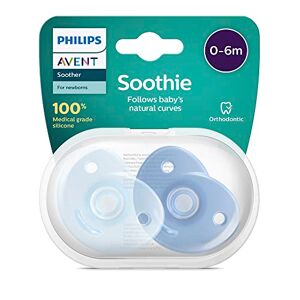 Philips Lot de 2 sucettes Soothie Heart en silicone de qualité médicale sans BPA, 0-6 mois, Bleu (modèle SCF099/21) - Publicité