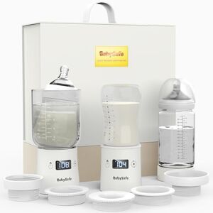 BabySafe Chauffe-biberon portable 10 en 1 avec 5 adaptateurs et 2 tasses à lait en verre, chauffage rapide 100 W, sans fil, rechargeable, coffret cadeau pour bébé - Publicité