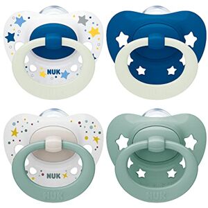 Nuk Signature Day & Night Tetine pour bébé   0-6 mois   Apaise 95 % des bébés   Sucettes en silicone sans BPA, en forme de cœur   Brille dans le noir   Étoiles   Lot de 4 - Publicité