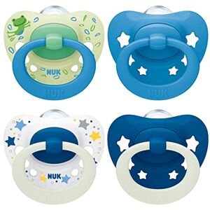 Nuk Signature Day & Night Tetine pour bébé   6-18 mois   Apaise 95 % des bébés   Sucettes en silicone sans BPA, en forme de cœur   Brille dans le noir   Étoiles   Lot de 4 - Publicité