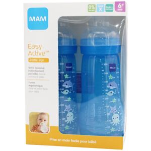 MAM - Biberons Easy Active 6+ mois (2 x 330 ml) Bleus – Lot de 2