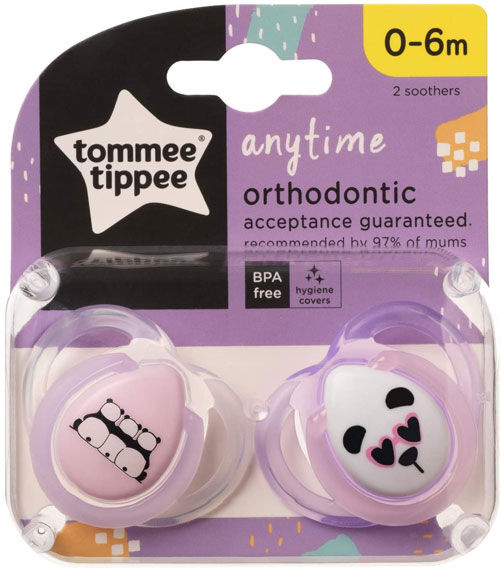 Tommee Tippee Sucette Anytime 0-6m Trois Pandas Rose Lot de 2