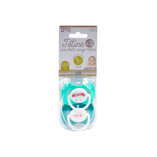 Lysse Baby Sucettes Silicone Verte +6m avec Boite de Rangement x2 unités