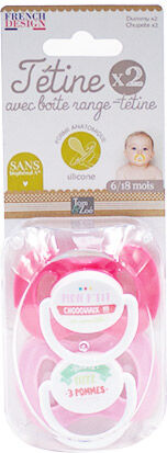 Lysse Baby Sucettes Silicone Rose +6m avec Boite de Rangement x2 unités