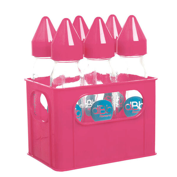 dBb Remond Porte-Biberons Rose + 6 Biberons en Verre 240ml