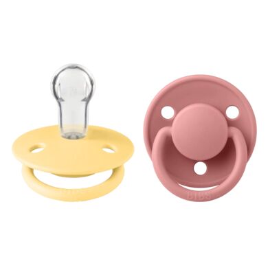 BIBS® Sucette De Lux Pale Butter & Dusty Pink silicone 0-36 mois, lot de 2