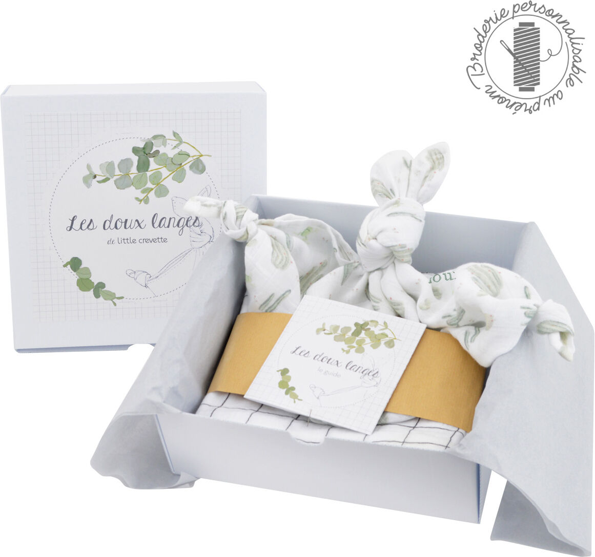 LITTLE CREVETTE Coffret personnalisé Doux Langes - lot Cactus