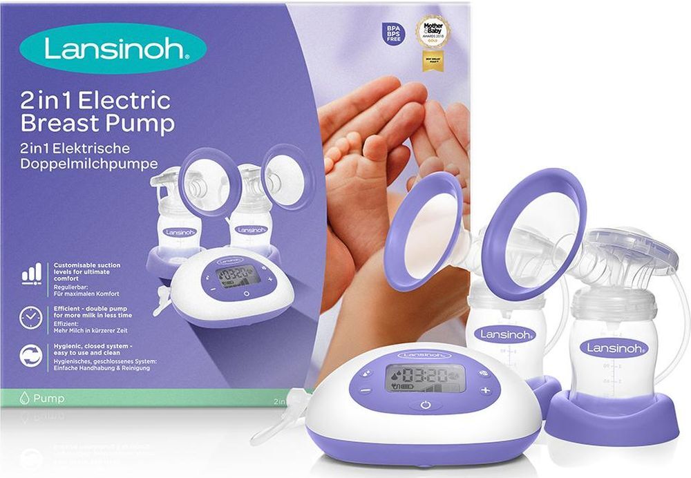 LANSINOH 2 in 1 Breast Pump - White &amp; Purple, White