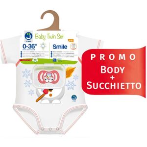 J Bimbi Baby Twin Set Pupazzo di Neve Body Neonato 0-36 Mesi +Succhietto 2-6mesi