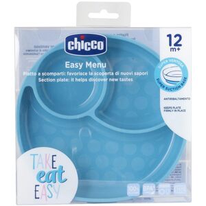 Chicco Piatto Silicone Con Ventosa Blu 1 Pezzo - Piatto Con Scomparto In Silicone Con Ventosa 12m +