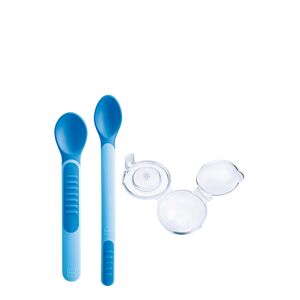 mam heat sensitive spoons & cover 6+ mesi 2 cucchiaini morbidi azzurri