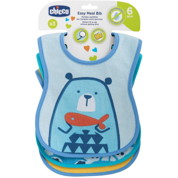 chicco bavagline pappa 6m+ 3 pezzi azzurro