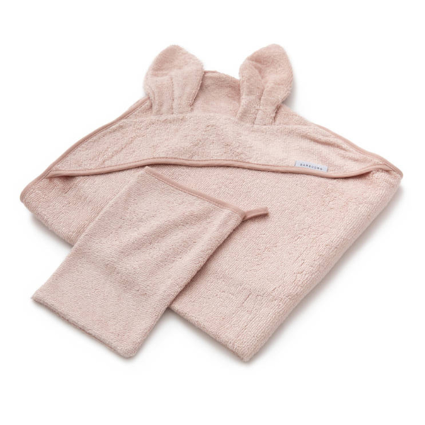 bamboom asciugamano neonato con orecchie e guanto rosa