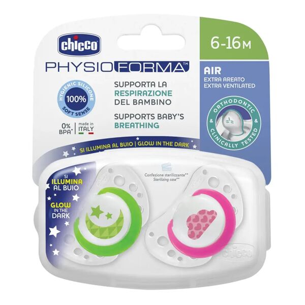 chicco succhietto air silicone luminoso 6-12m 2 pezzi