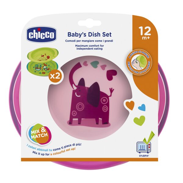 chicco ch set piatti rosa/verde 12m+