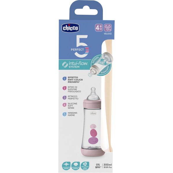 chicco ch biberon perfect 5 3fori flusso veloce silicone girl rosa 300ml