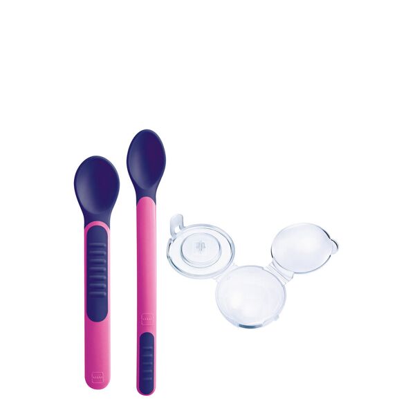 mam heat sensitive spoons & cover 6+ mesi 2 cucchiaini morbidi rosa