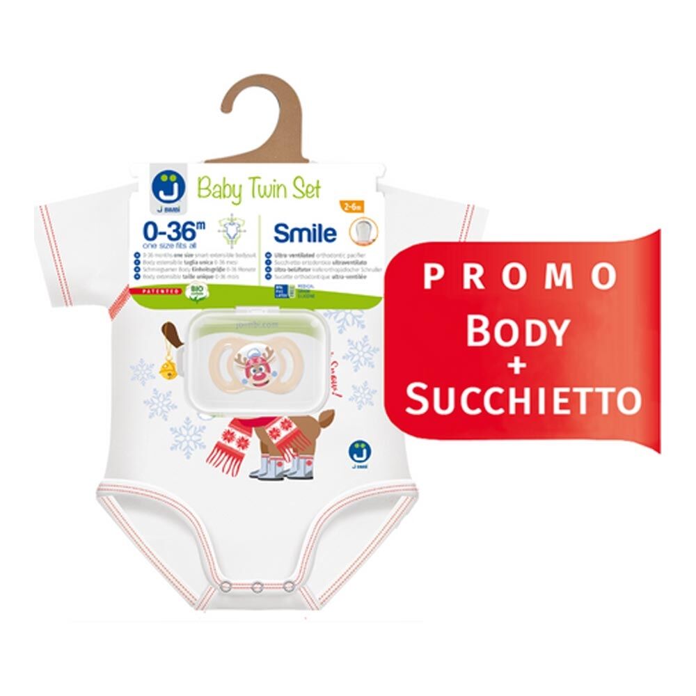 J Bimbi Baby Twin Set Renna Body Neonato 0-36 Mesi + Succhietto 2-6mesi