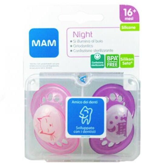 Bamed Baby Italia S.R.L. Mam Night Succhietto 16+ Silicone Confezione Doppia