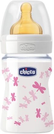 Chicco Biberon Well Being In Vetro Decorato Girl Da 150 Ml Normal Lattice