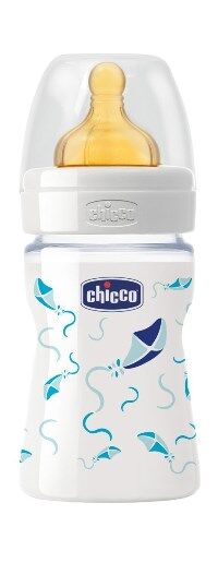 Chicco Biberon Well Being In Vetro Decorato Boy Da 150 Ml Normal Lattice