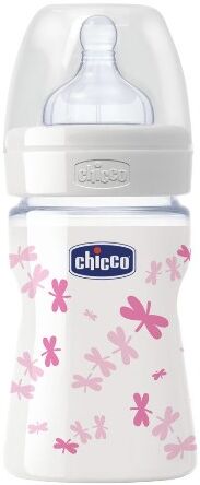 Chicco Biberon Well Being In Vetro Decorato Girl Da 150 Ml Normal Silicone