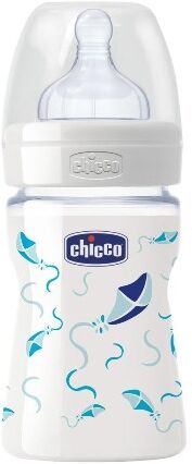 Chicco Biberon Well Being In Vetro Decorato Boy Da 150 Ml Normal Silicone