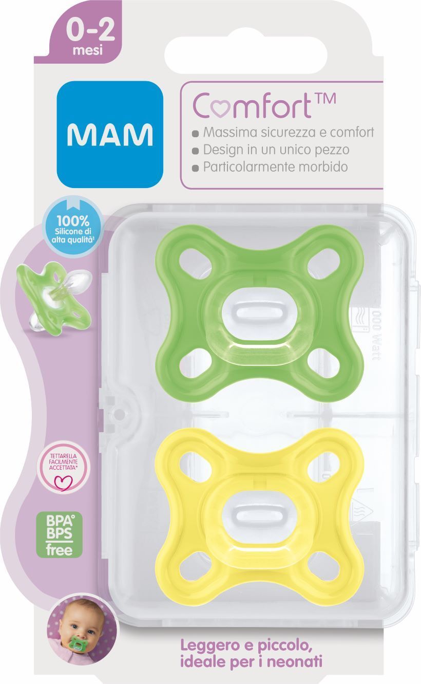 Mam Comfort Succhietto Silicone 0-2 Mesi Colore Neutro 2 Pezzi