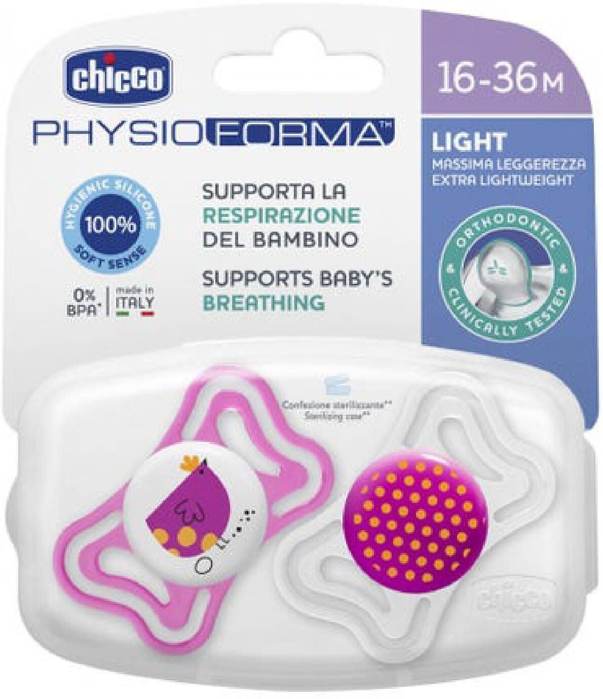 Chicco Succhietto Light Rosa Silicone 16-36 Mesi 2 Pezzi