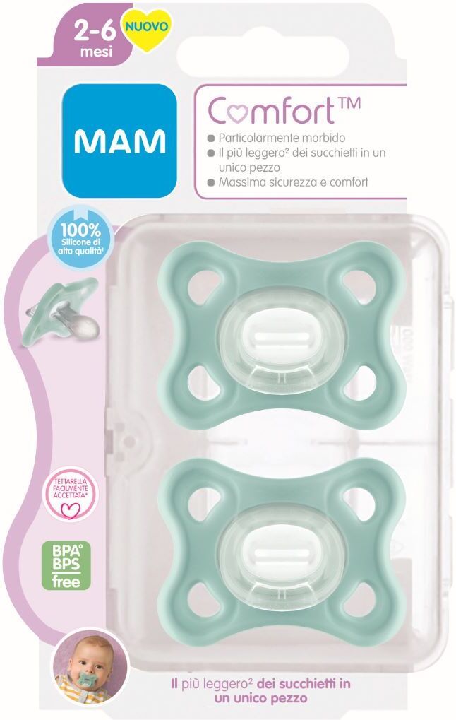 Mam Comfort Succhietto Silicone 2-6 Mesi Colore Neutro 2 Pezzi