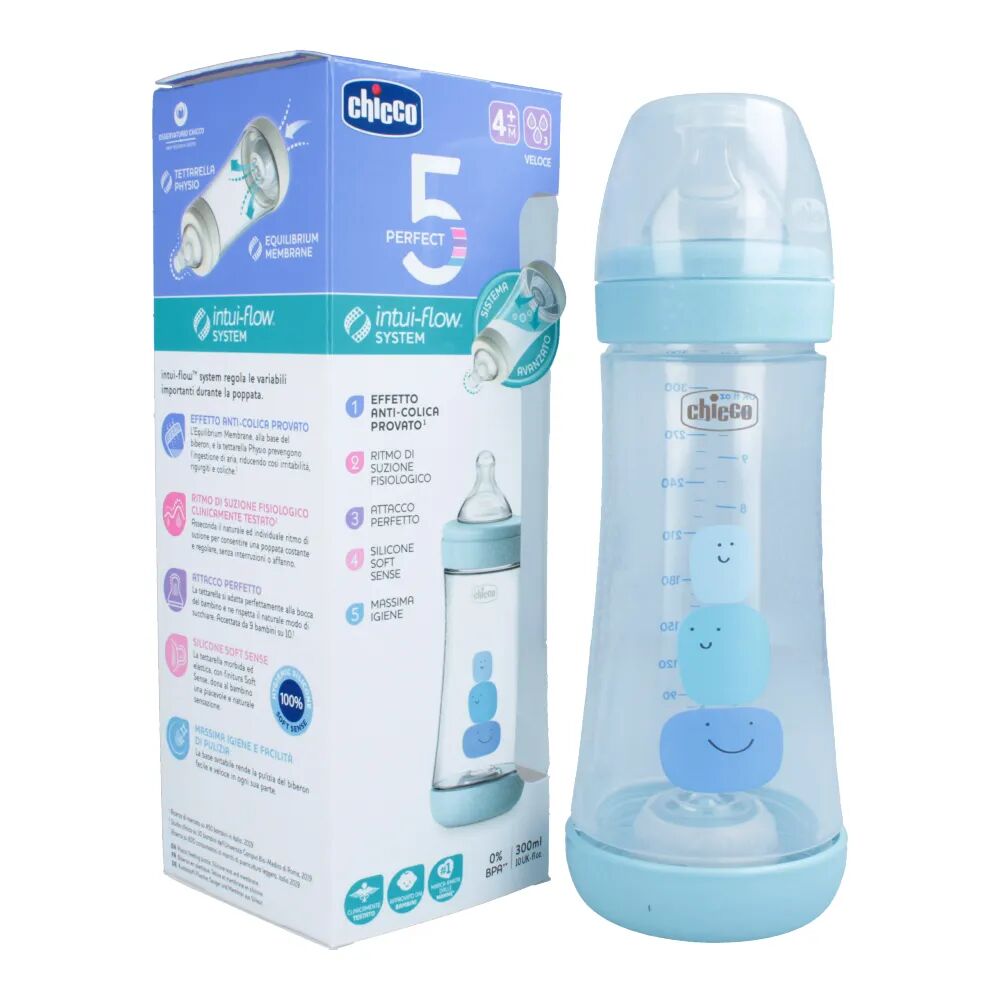 chicco biberon perfect 5 silicone flusso veloce boy +4 mesi 300 ml