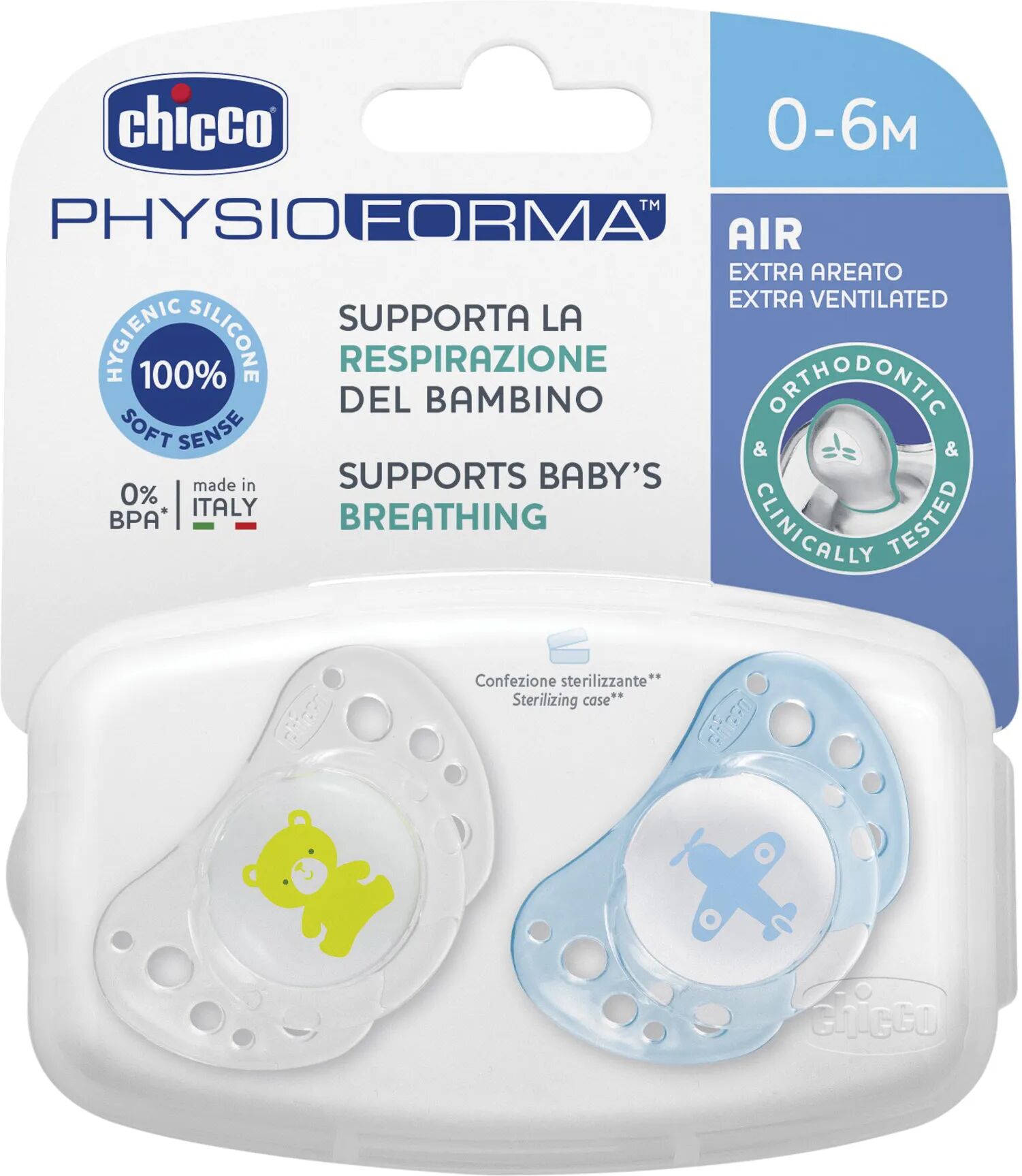 Chicco Physio Air Succhietto Silicone Boy 0-6 Mesi