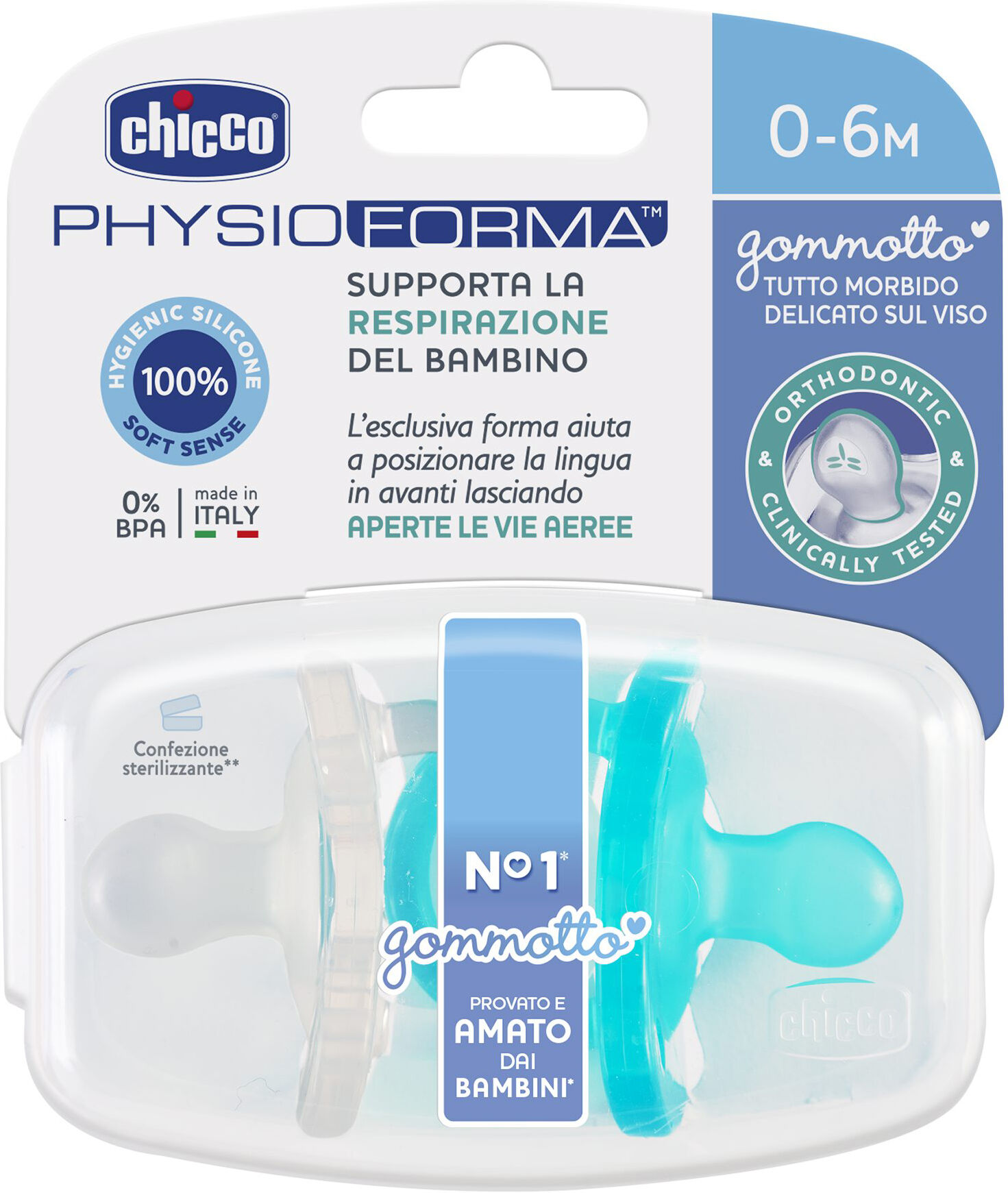 Chicco Physio Gommotto Silicone Bimbo 6-16 Mesi 2 Pezzi