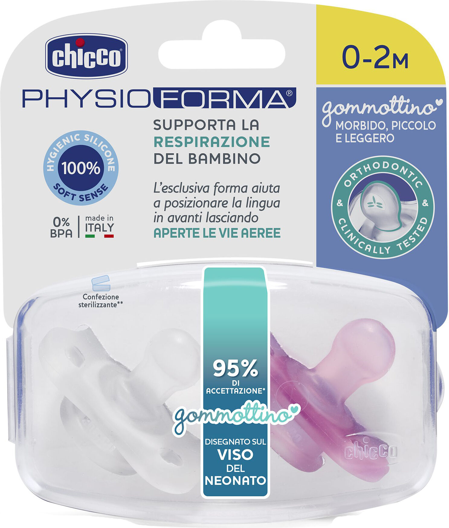 Chicco Gommottino PhysioForma Girl in Silicone Per Neonati 0-2 Mesi 2 Pezzi