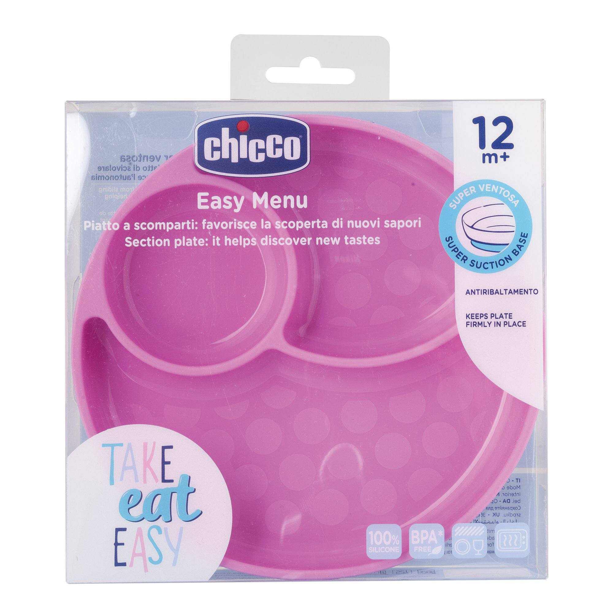 Chicco piatto silicone ventosa rosa