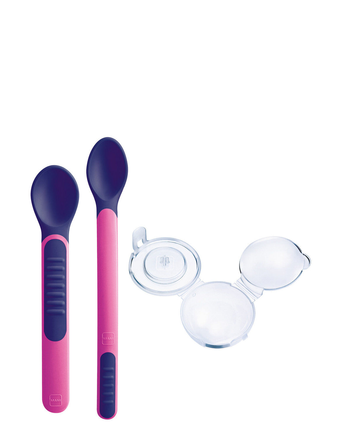 MAM Heat Sensitive Spoons & Cover 6+ Mesi 2 Cucchiaini Morbidi Rosa