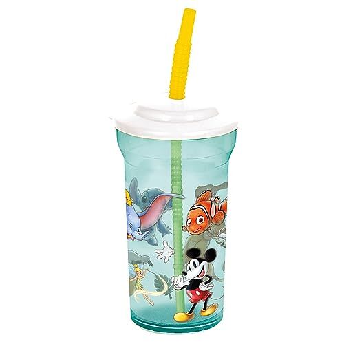 p:os 35322 Disney drinkbeker voor kinderen met geïntegreerd rietje en deksel, drinkschaal met een inhoud van ca. 460 ml, voor koude dranken