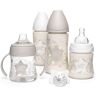 Suavinex Set voor pasgeborenen, 2 x babyfles 270 ml + babyfles 150 ml + babyfles 150 ml met handgrepen + fysiologische babyfopspeen -2-4 maanden met siliconen zuiger, kleur wit