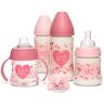 Suavinex 306358  set voor pasgeborenen, 2 x babyfles 270 ml + babyfles 150 ml + babyfles 150 ml met handgrepen + fysiologische babyfopspeen -2-4 maanden met siliconen zuiger, kleur roze