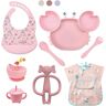 ASENME Siliconen kinderservies, babyservies, servies met zuignappen Siliconen kinderservies (Roze)