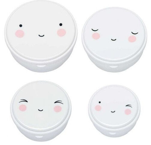 A Little Lovely Company eetset Happy Face junior polypropyleen wit 4 delig - Wit