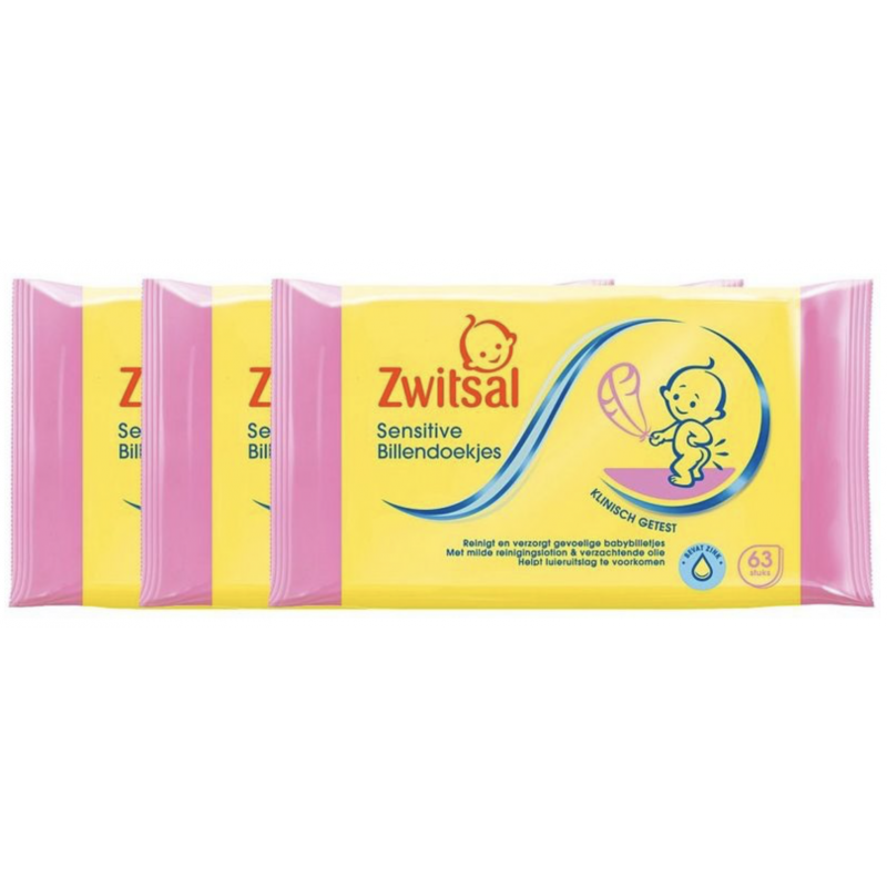 Zwitsal Baby Lotion Wipes Sensitive 3 Pack 3 x 65 stk Våtservietter