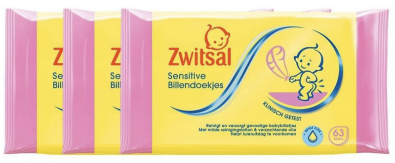 Zwitsal Baby Lotion Wipes Sensitive 3 Pack 3 x 65 stk Våtservietter