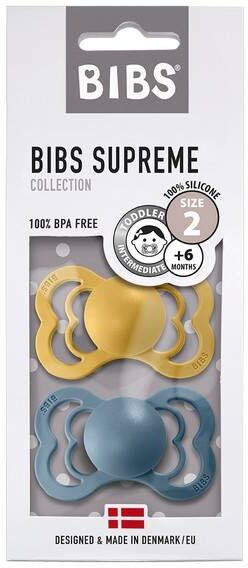 Bibs Supreme Smokk 2-Pk Silicone, Mustard/petrol, Str.2