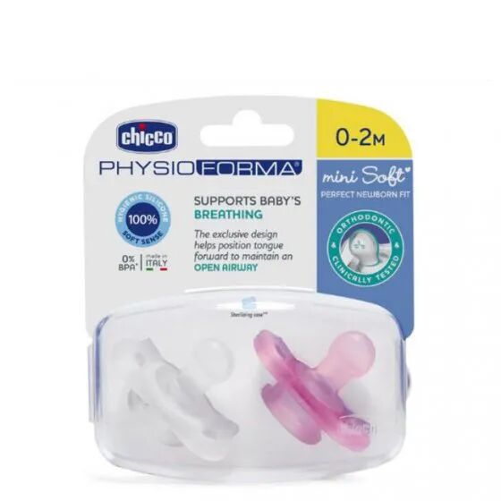 Chicco Chupeta Silicone Physio Forma Mini Soft 0-2M 2 Unidades Rosa/Neutro