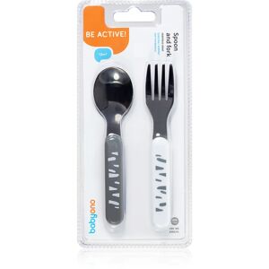 BabyOno Be Active Stainless Steel Spoon and Fork cutlery Grey-White 12 m+ 2 pc