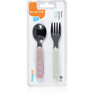 BabyOno Be Active Stainless Steel Spoon and Fork cutlery Pastel 12 m+ 2 pc