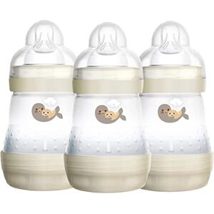 Fb0403u MAM Easy Start Self Sterilising Anti-Colic Baby Bottle 3 Pack (3 x160 ml) with Slow Flow MAM Teats Size 1, Newborn Essentials, Beige (Designs May Vary)